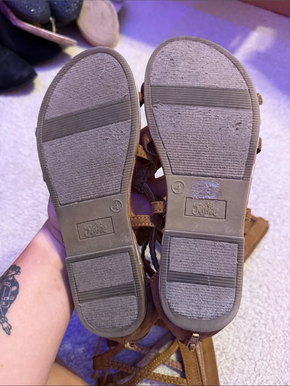 Justice Tan Lace-Up Gladiator Sandals
